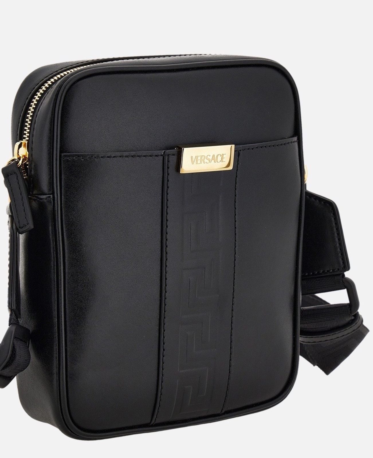 Versace Greek Key Avenue Black Vertical Crossbody Leather Bag 1020736 Nwt $1350